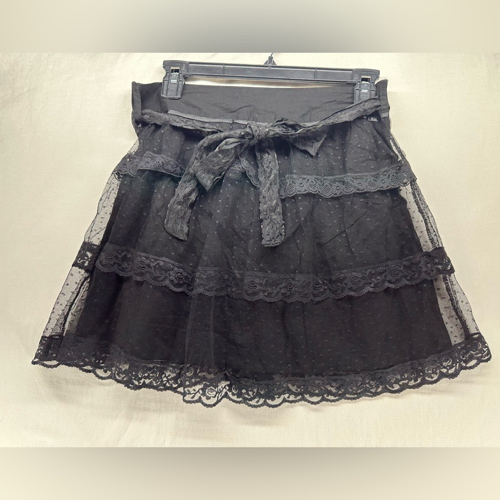 Deb Juniors Micro Mini Skirt S Black‎ Floral Lace Ruffle Whimsigoth Witchy